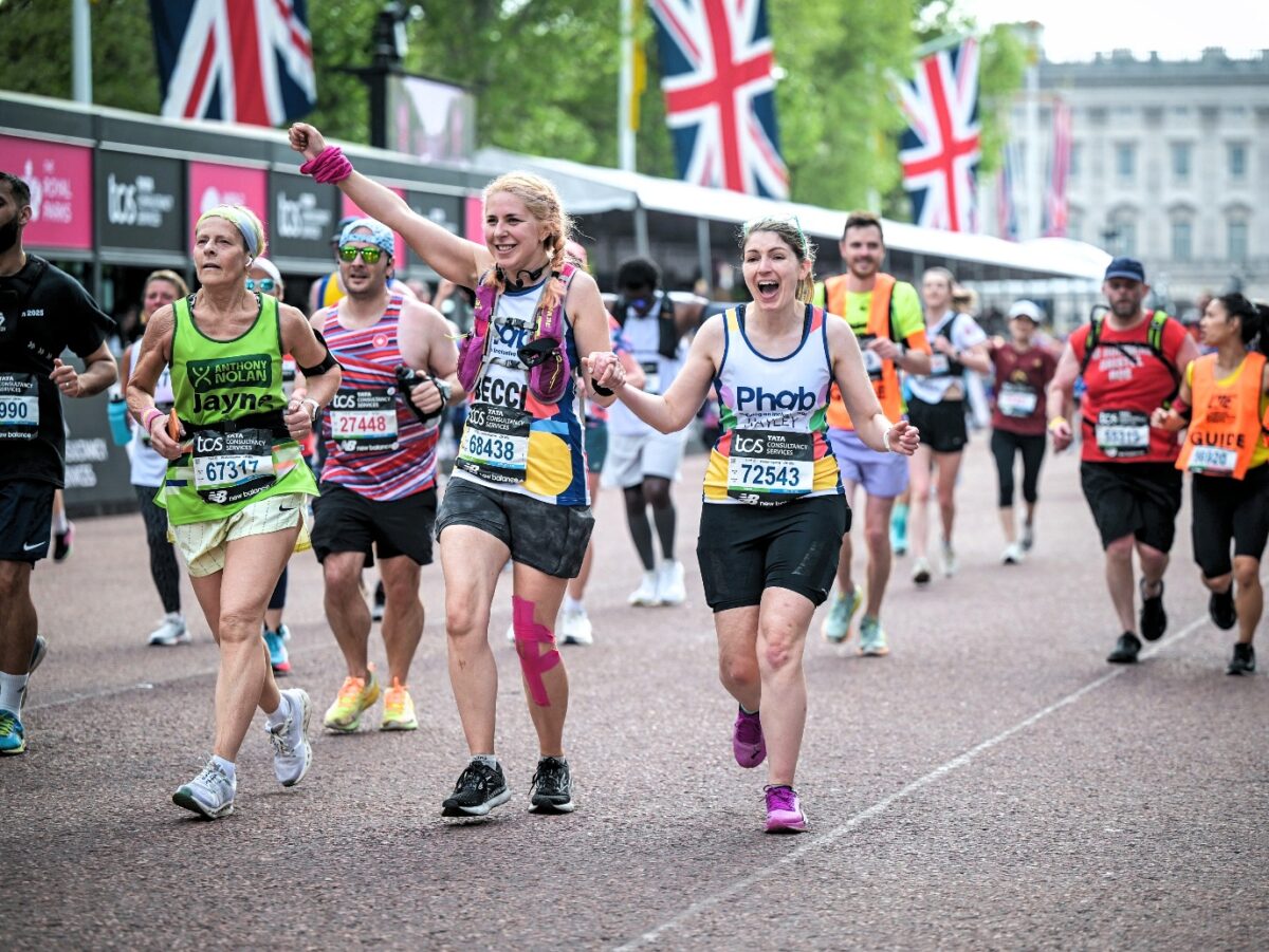 Phab runners celebrating together at the London Marathon